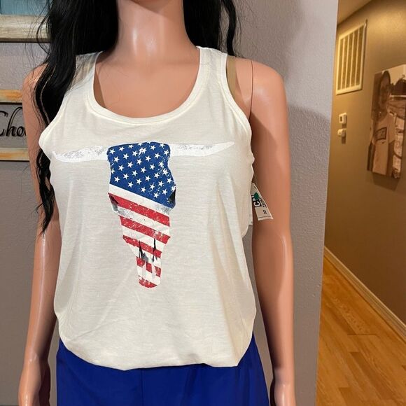American flag bullhead longhorn cow skull tank - Picture 6 of 13